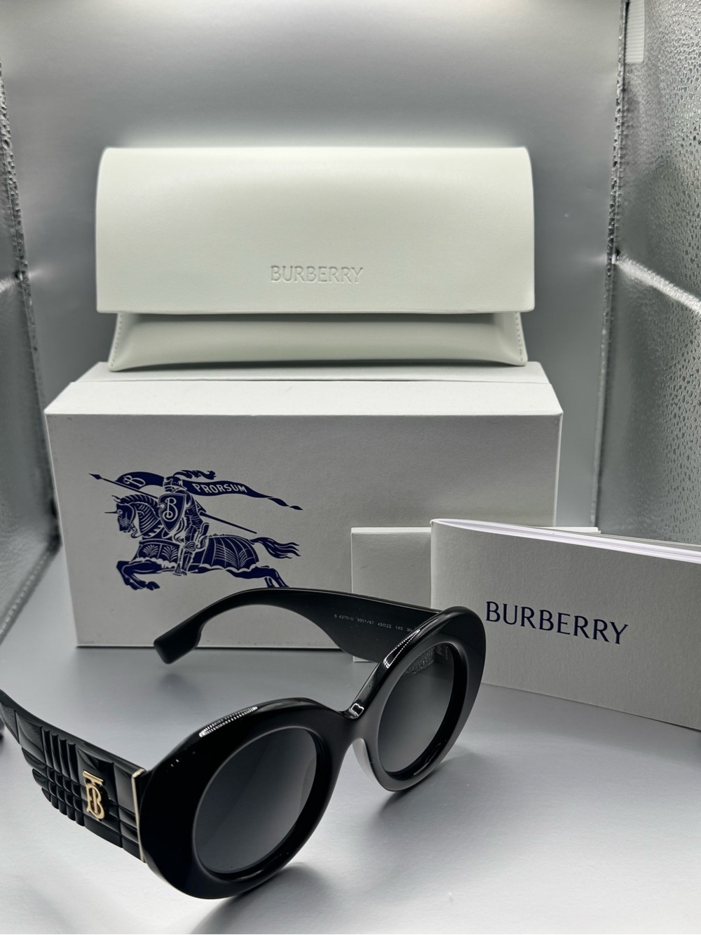 Burberry Black Round Acetate Sunglasses with Gradient Lenses